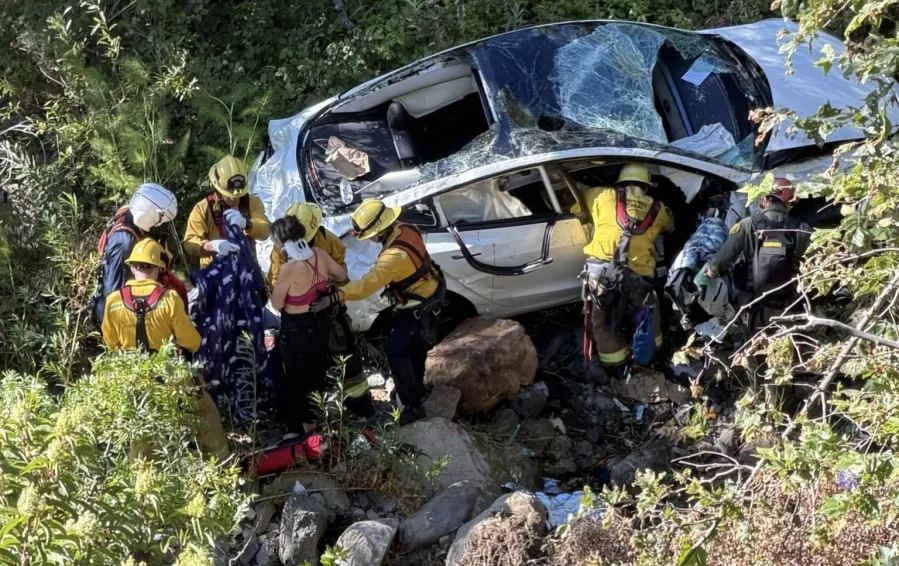 Tesla plunges 300 feet down Malibu cliffside; 2 airlifted to hospital