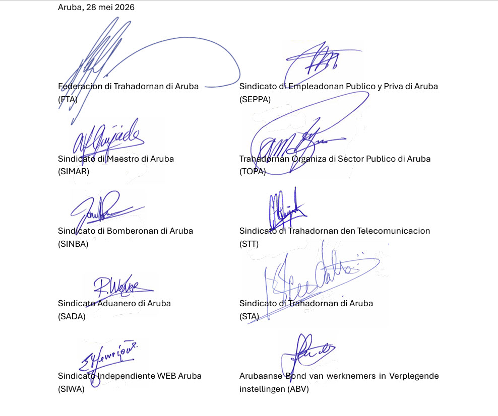 Reaccion conhunto di sindicatonan riba e declaracion di Secretario di  Estado riba e concepto di Ley di Reino riba Finanzas Publico Sostenible  pa Aruba (HOFA)
