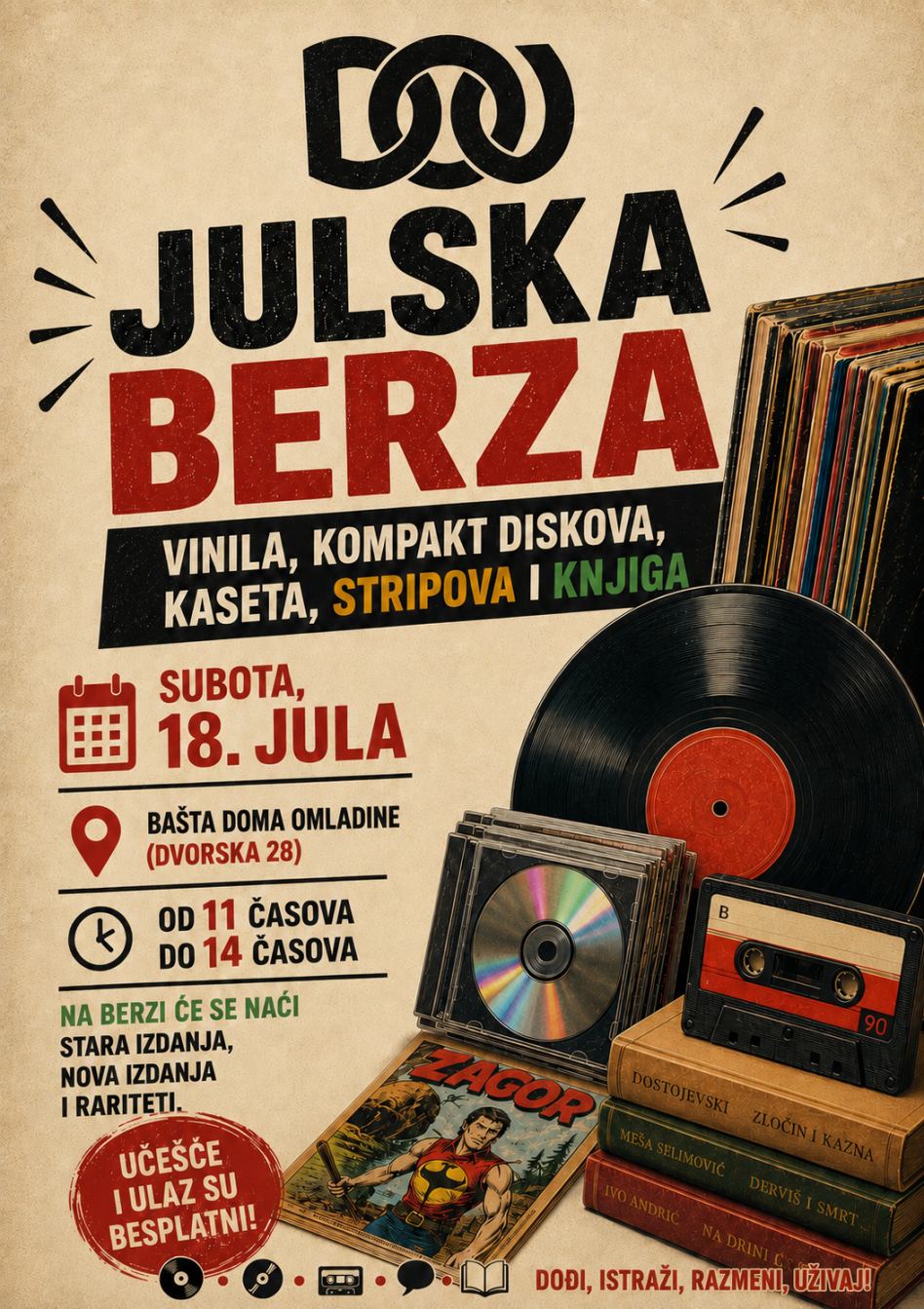 Julska berza vinila, kompakt-diskova, kaseta, stripova i knjiga u Domu omladine Vršac