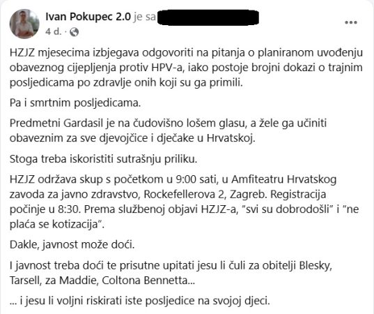 Protivnici obaveznog cijepljenja protiv HPV-a plaše nedokazanim slučajevima nuspojava
