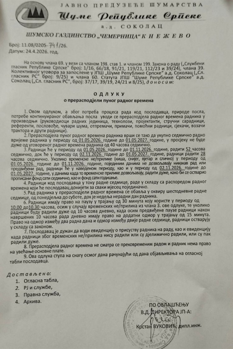 Radnici u Kneževu moraće da rade sedmično i 52 sata