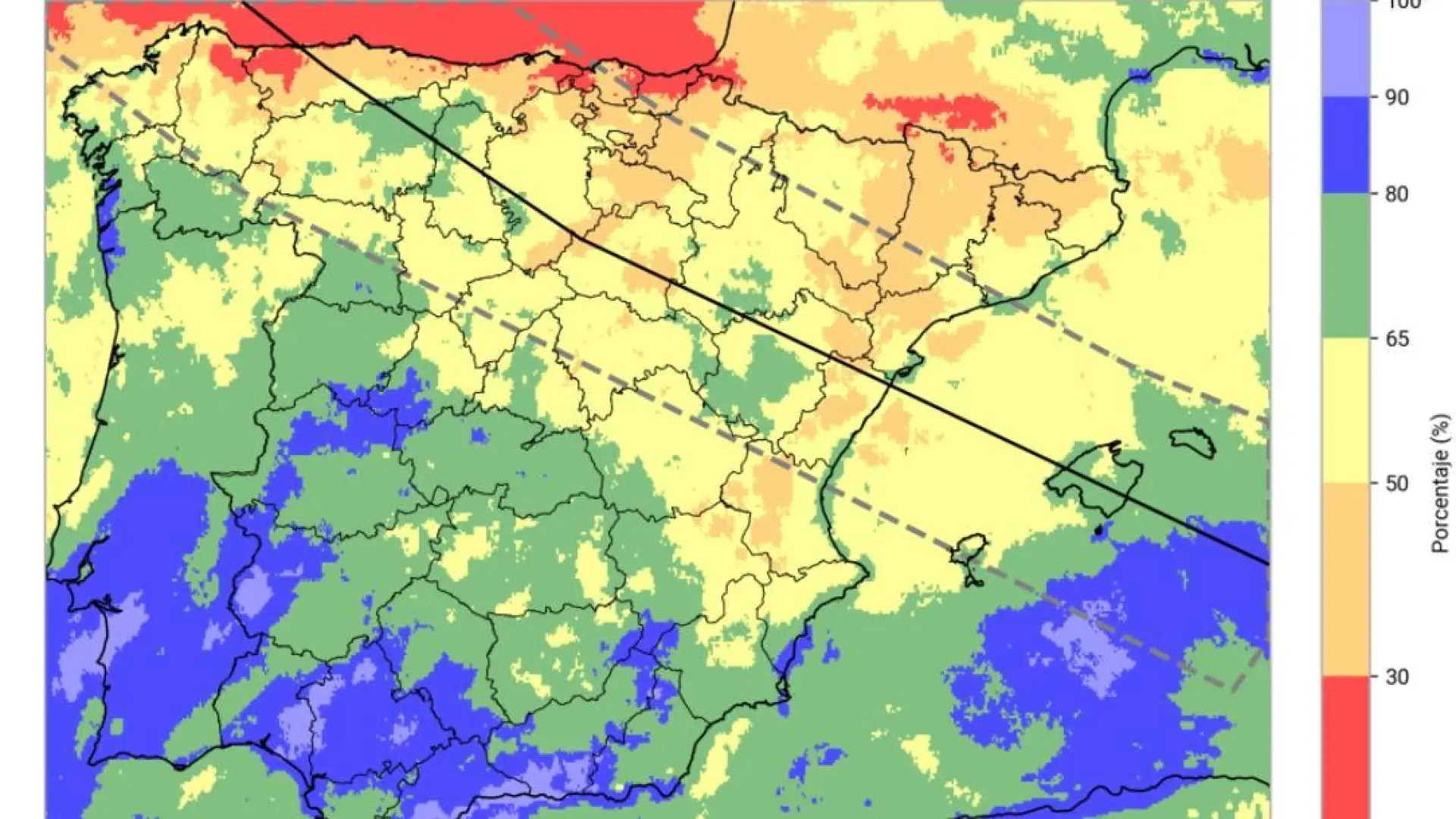  El mapa de la Aemet que muestra las zonas de España con más riesgo de nubes el día del eclipse solar 