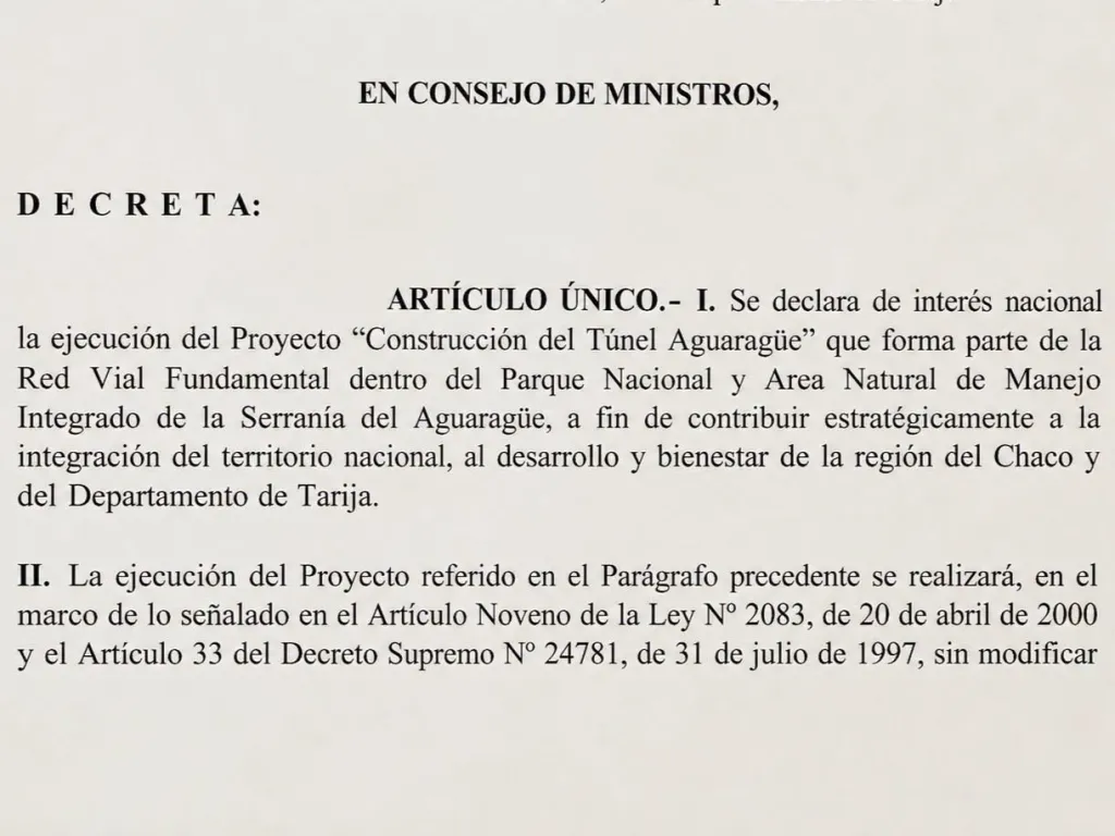 Gobierno de Rodrigo Paz declara prioridad nacional el túnel del Aguaragüe